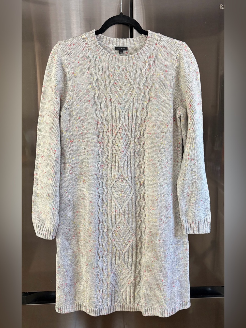 Talbots Light Gray Rainbow Flecked Cable-Knit Sweater Dress M Preppy Grandmacore